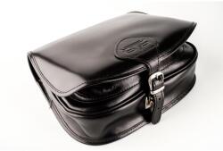 Blázek és Anni közepes méretű bőr vadásztáska, többféle bőrből 28*21 cm - Fekete