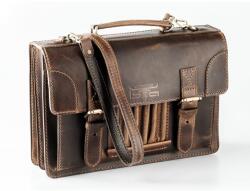 Blázek és Anni bőr sarokdíszes férfi táska, tolltartóval, tároló rekeszekkel, A/4es iratok tárolására 39*25, 5 cm - Barna