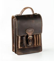 Blázek és Anni kézzel készült bőr oldaltáska, mobil és tolltartó rekeszekkel 22*30 cm