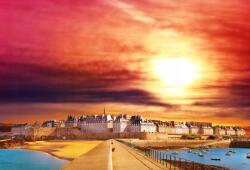 agmART Fotótapéta Strand Naplemente Homok Épületek (Fototapety agmART)