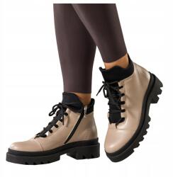 Casu Bézs Bőr Női Bokacsizma Futótalp Fűzött Kényelmes 38-as (7100520000382)