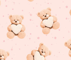  Pamutvászon textil - 160 cm / Plüssmackó szívvel - púderrózsaszín