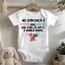 Gravolo Body personalizat cu mesajul-Nu stim daca e fetita sau baietel, dar stim ca vei fi o bunica model (C1625)