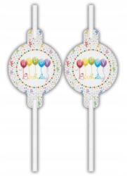 Procos Happy Birthday Streamers papír szívószál 4 db-os szett (91837)