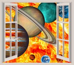 agmART 3D Fotótapéta Ablak kilátás gyerekeknek kozmosz égbolt (100)