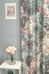 FüggönyFutár Webáruház Marva- Púder rózsaszín és menta színű nyomott virágmintás sablé függöny, egyedi méretre, készre varrjuk