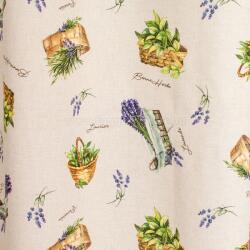 FüggönyFutár Webáruház Celtic cart - bézs-zöld-lila színű, dekor és abrosz anyag sötétítő kevert vászon függöny, levendula mintával, közepesen vastag, egyedi méretre, készre varrjuk