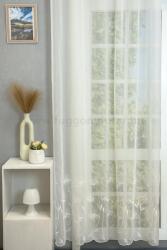 FüggönyFutár Webáruház Fehér színű virágmintás voile függöny, egyedi méretre, készre varrjuk