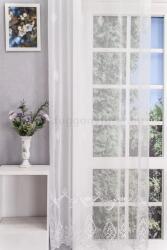 FüggönyFutár Webáruház Fehér, bordűrös, hímzett barokk virágos tüll függöny, egyedi méretre, készre varrjuk