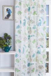 FüggönyFutár Webáruház Dinosaur - Dinós-leveles nyomott mintás, batiszt gyerekszobai függöny, ólomzsinóros, egyedi méretre, készre varrjuk