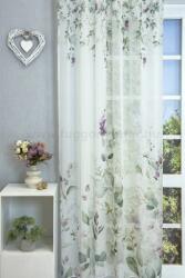 FüggönyFutár Webáruház Viola - Nyomott lila virágmintás ekrü sablé, egyedi méretre, készre varrjuk