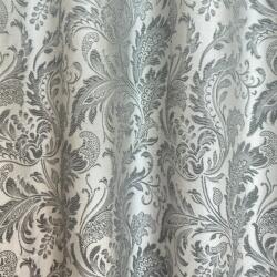 FüggönyFutár Webáruház Ronia - Ezüstszürke színű jaquard szövött barokk mintás szatén dekorfüggöny, egyedi méretre, készre varrjuk