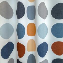 FüggönyFutár Webáruház Dotty - Kék és rozsdabarna színű kör mintás dimout, egyedi méretre, készre varrjuk