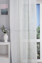 FüggönyFutár Webáruház Selma - tört fehér színű, ezüst szürke indás, leveles, hímzett, nyírt sablet függöny, ólomzsinóros, egyedi méretre, készre varrjuk