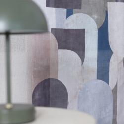 FüggönyFutár Webáruház Lucas - Kék színű nyomott geometrikus mintás vászon dekor, egyedi méretre, készre varrjuk