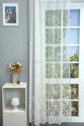 FüggönyFutár Webáruház Thaila - Fehér színű hímzett levélmintás sablé függöny, egyedi méretre, készre varrjuk