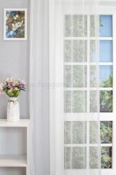 FüggönyFutár Webáruház Fehér színű, vasaláskönnyített fényáteresztő sablé függöny, szálbeszövéses mintával, egyedi méretre, készre varrjuk