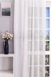 FüggönyFutár Webáruház Amalfi - Fehér színű, ezüstszürkével hímzett, íves, leveles sablet függöny, ólomzsinóros, 210 cm, egyedi méretre, készre varrjuk