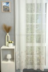 FüggönyFutár Webáruház Fehér alapon bézs virágmintás voile függöny, egyedi méretre, készre varrjuk