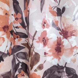 FüggönyFutár Webáruház Helena - Mályva színű nyomott virágmintás szanténfényű dimout függöny, egyedi méretre, készre varrjuk