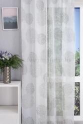 FüggönyFutár Webáruház Fehér batiszt függöny, nyomtatott ezüstszürke levélcsokorral, ólomzsinóros, egyedi méretre, készre varrjuk