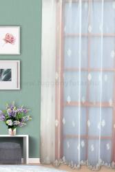 FüggönyFutár Webáruház Tört fehér alapon bézs-ezüst hímzett tüllfüggöny, egyedi méretre, készre varrjuk