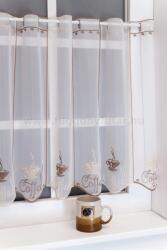 FüggönyFutár Webáruház Calabria-Fehér alapon, hímzett, barna kávémintás voile vitrázs, egyedi méretre, készre varrjuk - fuggonyfutar - 3 600 Ft