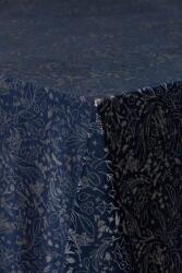 FüggönyFutár Webáruház Eldan - Kék-ezüst színű nyomott mintás karácsonyi abrosz és dekor anyag, egyedi méretre, készre varrjuk