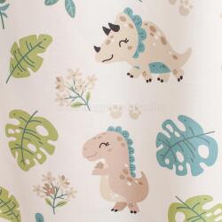 FüggönyFutár Webáruház Dino - ekrü-barna-kék-zöld színű, dekor anyag sötétítő kevert vászon függöny, nyomott dinoszaurusz mintával, közepesen vastag, egyedi méretre, készre varrjuk