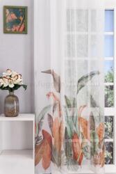 FüggönyFutár Webáruház Blanche - Zöld, rozsdabarna leveles, dzsungel mintás voile függöny, ólomzsinóros, egyedi méretre, készre varrjuk