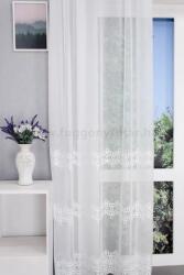 FüggönyFutár Webáruház Genova - Bordűrös, hímzett, tört fehér, ekrüszínű, inda mintás voile függöny, egyedi méretre, készre varrjuk