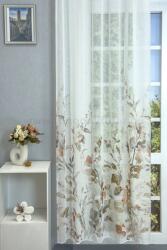FüggönyFutár Webáruház Verbena - Barna nyomott levélmintás ecrü színű sablé függöny, egyedi méretre, készre varrjuk