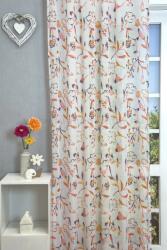 FüggönyFutár Webáruház Amina - Narancs, lila színű nyomott virágmintás sablé függöny, egyedi méretre, készre varrjuk