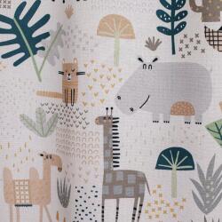 FüggönyFutár Webáruház Hippo - törtfehér alapon nyomott állatmintás gyerekszobai dimout függöny, egyedi méretre, készre varrjuk