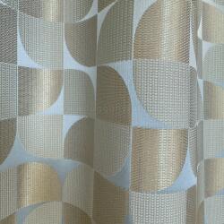 FüggönyFutár Webáruház Falstaff - Szürke alapon bézs színű geometrikus mintás jacquard dekor függöny, egyedi méretre, készre varrjuk