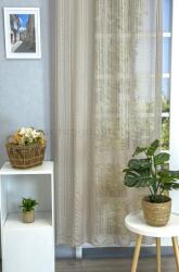 FüggönyFutár Webáruház Sötét bézs színű szövött csíkos sablé függöny, egyedi méretre, készre varrjuk