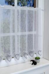 FüggönyFutár Webáruház Fehér alapon hímzett szürke szív mintás batiszt vitrázs függöny, egyedi méretre, készre varrjuk - fuggonyfutar - 5 350 Ft
