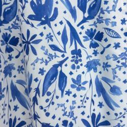 FüggönyFutár Webáruház Flowerbomb - Kék virágmintás kevert vászon dekorfüggöny és asztalterítő anyag, egyedi méretre, készre varrjuk