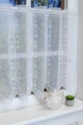 FüggönyFutár Webáruház Fehér színű hímzett virágos batiszt vitrázs függöny, egyedi méretre, készre varrjuk
