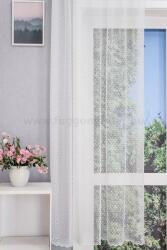 FüggönyFutár Webáruház Könnyű, pöttyes, fehér színű, cakkos hímzéssel szegett jacquard függöny. , egyedi méretre, készre varrjuk