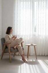 FüggönyFutár Webáruház Pomaio - Ekrü alapon krémszínű pom-pom mintás tetrasable függöny, egyedi méretre, készre varrjuk