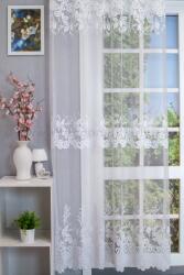 FüggönyFutár Webáruház Fehér levélmintás 2 soros, bordűrös jacquard függöny, egyedi méretre, készre varrjuk