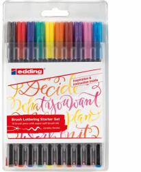 edding Set markere brush pen Edding 1340, 10 culori, varf flexibil, cerneala pe baza de apa (ED1340102)