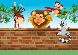 agmART Gyerek Fotótapéta Állatok Oroszlán Majmok Repülőgép (Fototapety agmART)