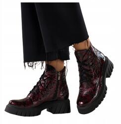 Casu Bordó Bőr Női Bokacsizma Lakkozott Divatos Futótalp 40-es (7103500000402)