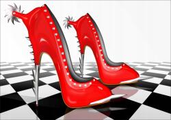 agmART Fotótapéta hálószobába tűsarkú cipők sakktáblán (Fototapety agmART)