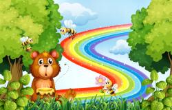 agmART Fotóháttép gyerekeknek Rainbow Bear Méhek Ég (Fototapety agmART)