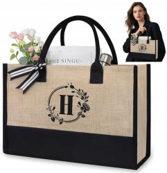  Női Vászon Kézitáska Nagy Vászon Shopper Válltáska H Betűvel (231114XF03-12)