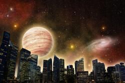 agmART Fotótapéta Kilátás Bolygó Galaxis Épületek Csillagok (Fototapety agmART)