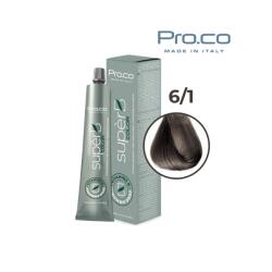 Pro.co Vopsea de par profesionala fara amoniac SUPERB. COLOR 100 ml - Pro. Co - 6/1 BLOND DESCHIS CENUSIU (U6/1)